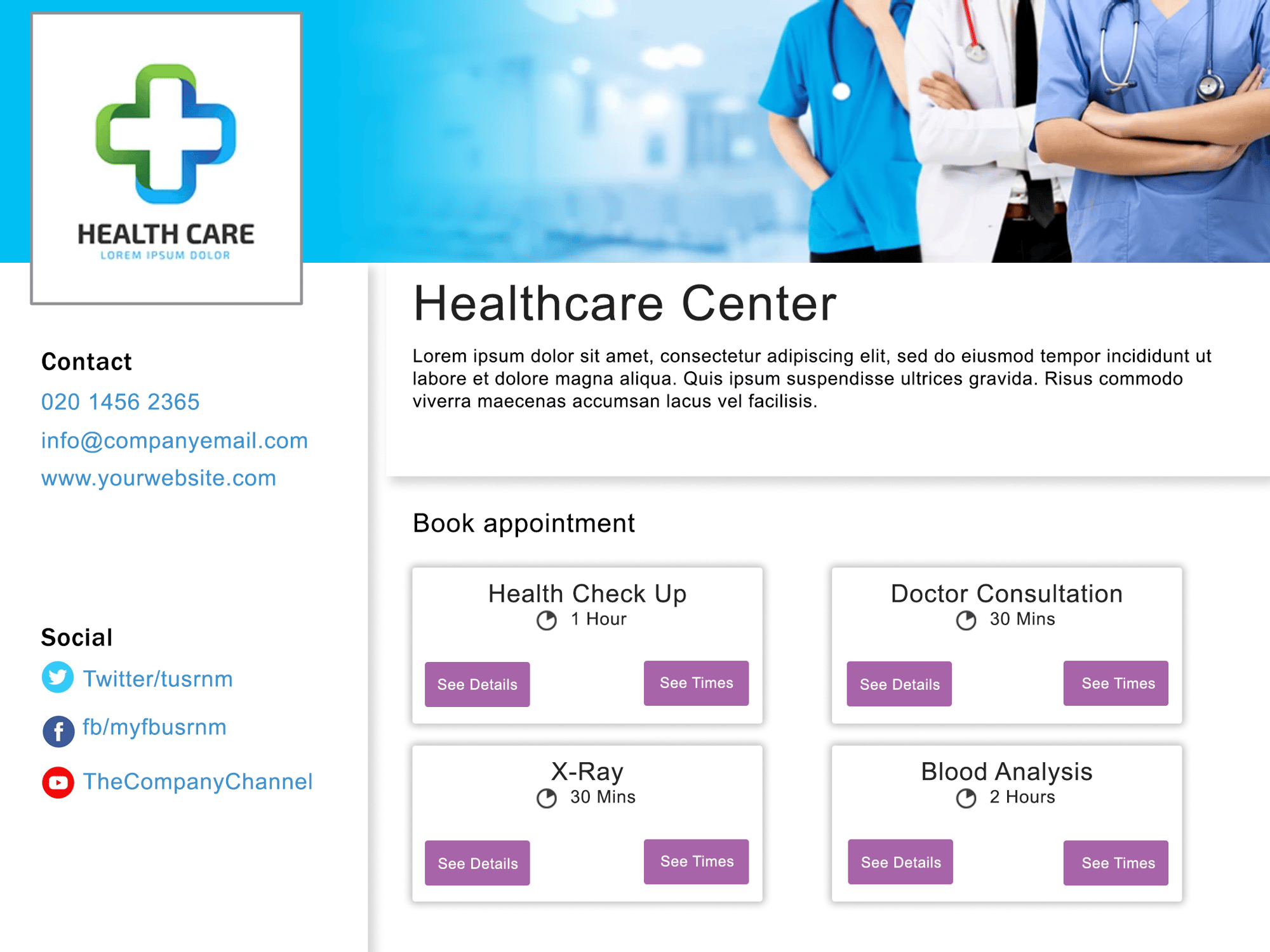 Healthcare medical online booking page